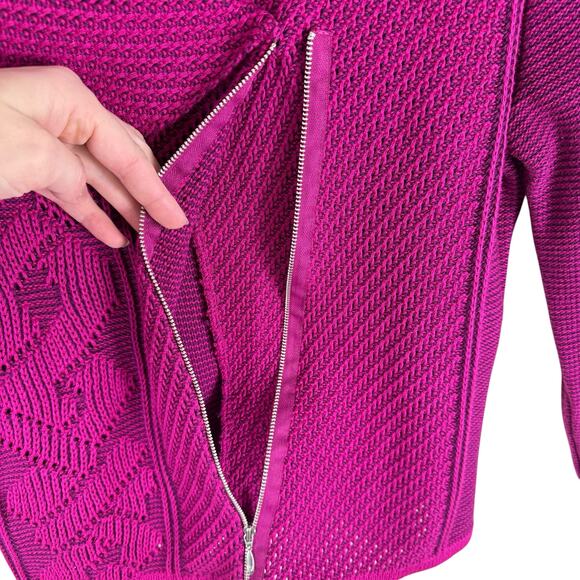 Skovhuus Pink Textured Knit Asymmetrical Zipper Collared Long Sleeve Sweater S - Picture 4 of 6